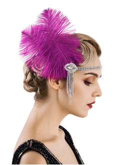 Excefore 1920's Flapper Headband, Great Gatsby Inspired Feather Headpiece 20s Art Deco Hair Accessories, Purple  - Image 1