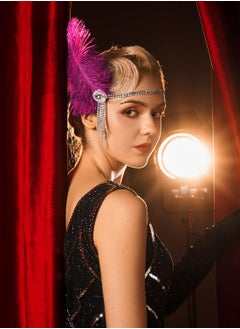 Excefore 1920's Flapper Headband, Great Gatsby Inspired Feather Headpiece 20s Art Deco Hair Accessories, Purple  - Image 3