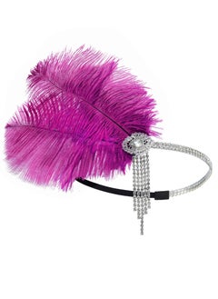 Excefore 1920's Flapper Headband, Great Gatsby Inspired Feather Headpiece 20s Art Deco Hair Accessories, Purple  - Image 5