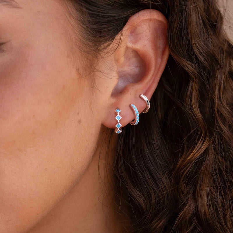 NOKMIT 3 Pairs Mini Hoop Earrings Set for Women Turquoise Huggie Hoop Cute Small Sterling Silver Cartilage Earring Ear Cuff for Multiple Piercing (Turquoise, E) - Image 2