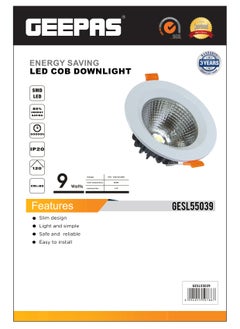 GEEPAS GESL55039 - Round Cob Downlight Led 9W -  Downlight Ceiling Light | Natural Cool White 6500K | Long Life 50,000 Burning Hours | Ultra Slim | 3 Years Warranty  - Image 4