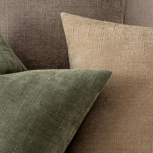 ANRODUO Pack of 2 Decorative Textured Throw Pillow Covers Soft Olive Green Square Accent Solid Chenille Cushion Cover Cozy Farmhouse Pillow Case for Couch Sofa Bed Living Room Summer Decor 18x18 Inch - Image 3
