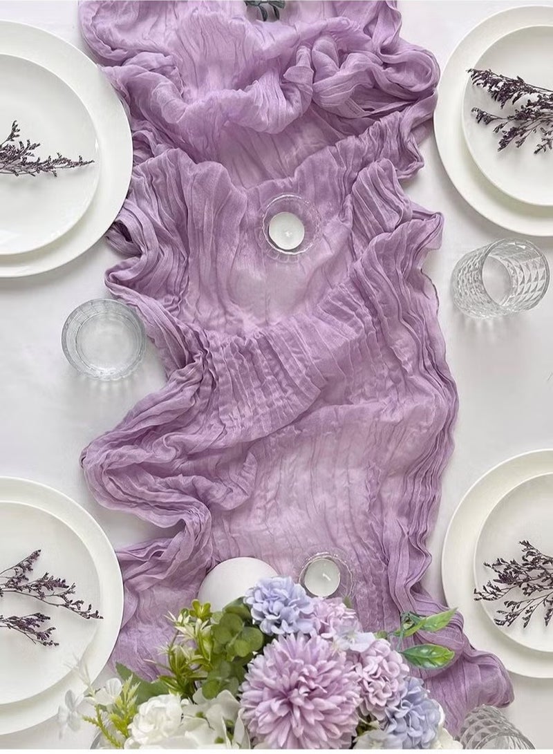 Translucent Table Runner Chessian Tablecloth for Wedding Reception Bridal Shower Party Decoration Table Centerpiece 90*340cm Purple  - Image 1
