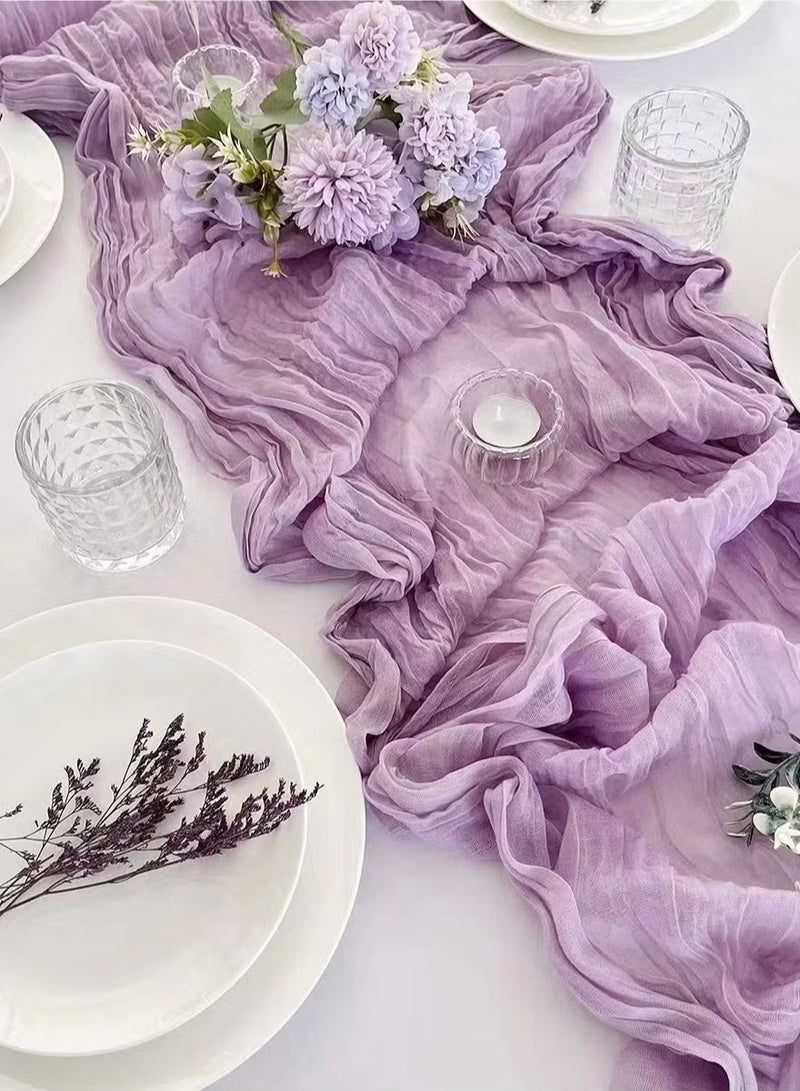 Translucent Table Runner Chessian Tablecloth for Wedding Reception Bridal Shower Party Decoration Table Centerpiece 90*340cm Purple  - Image 3