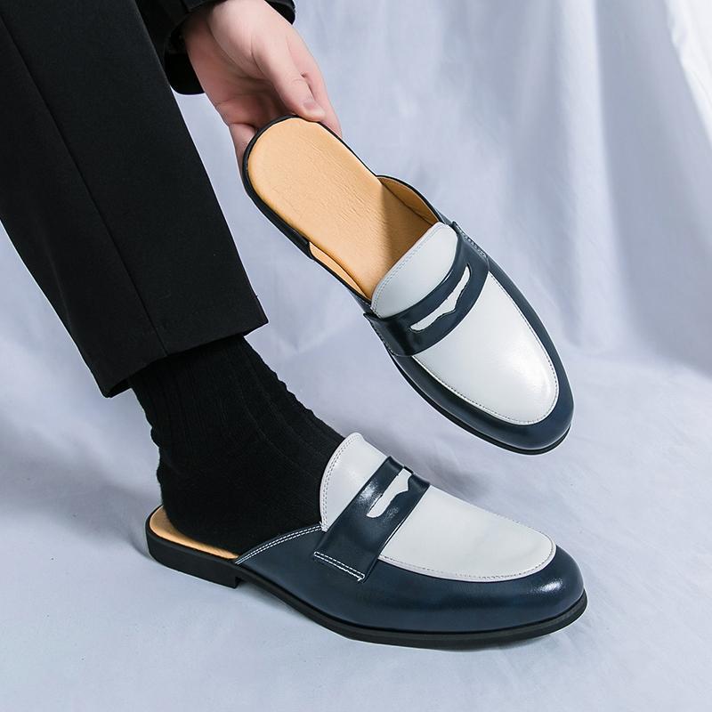 Trendy Half-Slippers For Men Without Heels, Lazy Pointed Leather Shoes, British Style Baotou Half-Slippers 46 - Image 1