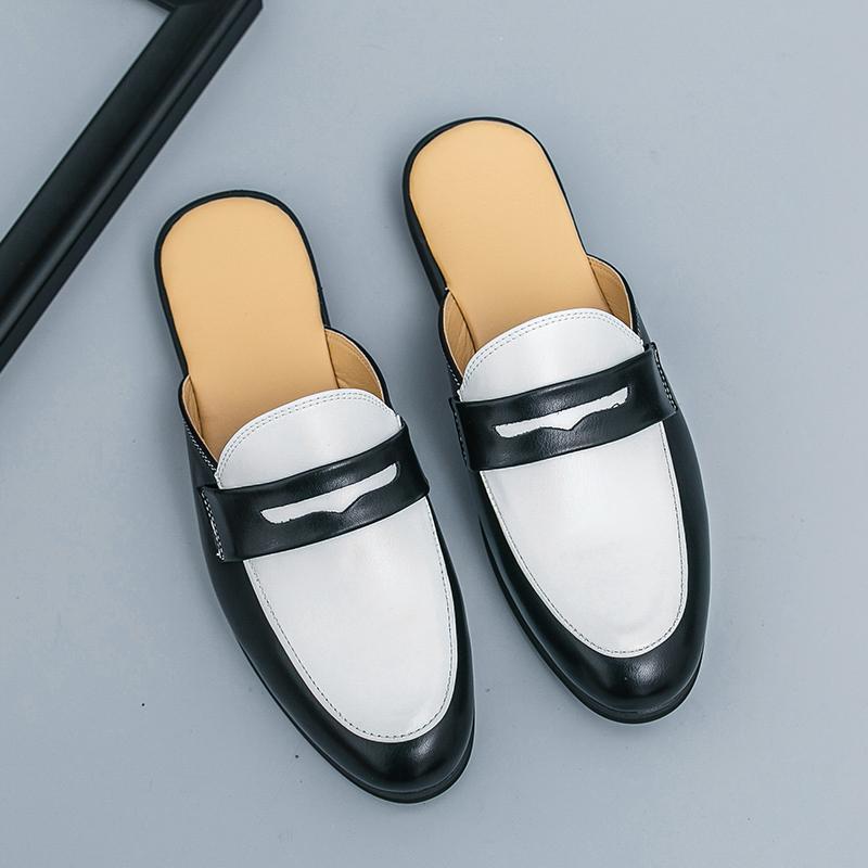 Trendy Half-Slippers For Men Without Heels, Lazy Pointed Leather Shoes, British Style Baotou Half-Slippers 46 - Image 4