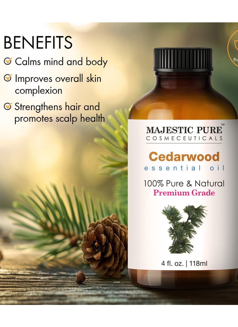 Majestic Pure - Cedarwood Essential Oil - 118 ml | 100% Pure and Natural | Premium Grade Essential Oils for Aromatherapy, Diffusers, Skin, Massage and Humidifiers | - Image 1