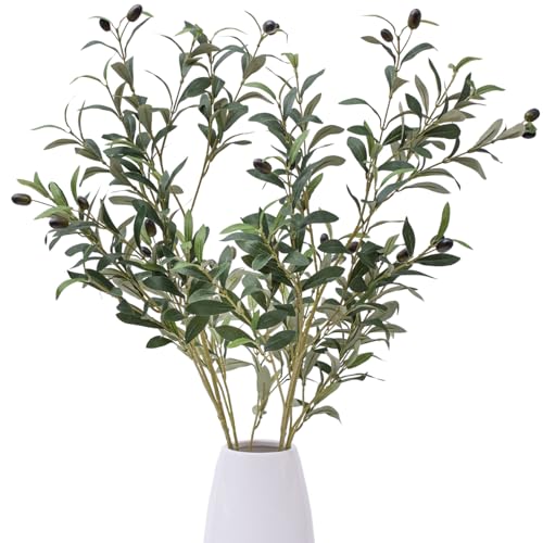 Heleze 39 Inch Artificial Olive Branch Greenery Stems Fake Plants with 222 Leaves for Vase Faux Olive Branches Home Decor Indoor 2PCS - Image 1