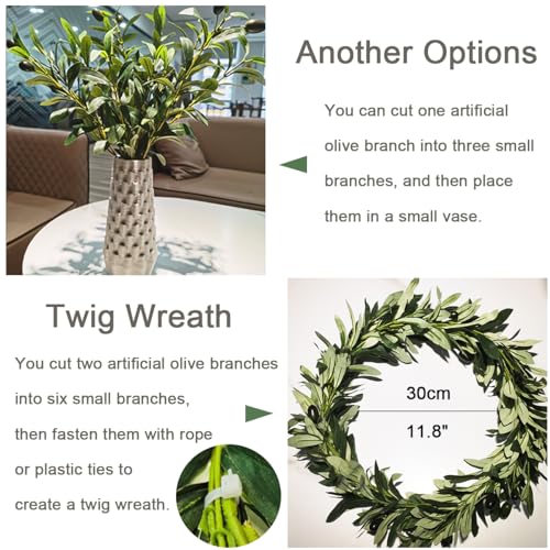 Heleze 39 Inch Artificial Olive Branch Greenery Stems Fake Plants with 222 Leaves for Vase Faux Olive Branches Home Decor Indoor 2PCS - Image 5
