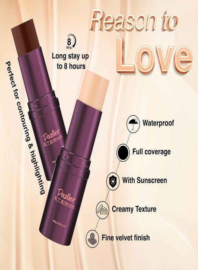 Dazller Eterna Majestique Matte Foundation Stick, Featherlight, Full Coverage, Waterproof, with SPF, 8g - Marble - Image 3