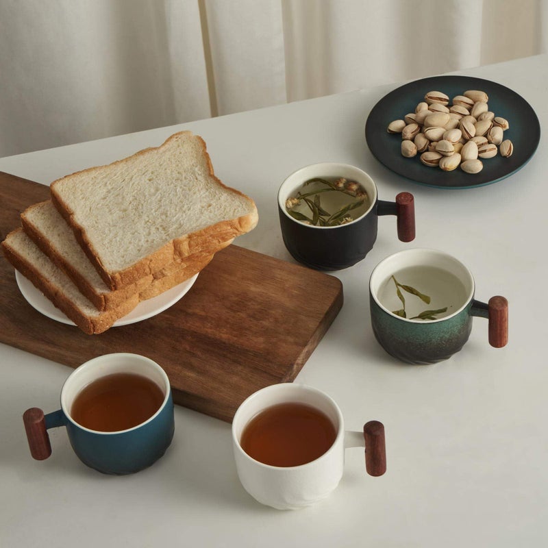 CLASGLAZ 2.5oz Ceramic Espresso Cups with Wooden Handle, Small Coffee Cups Double Shot Espresso Cups Set of 4 - Image 5