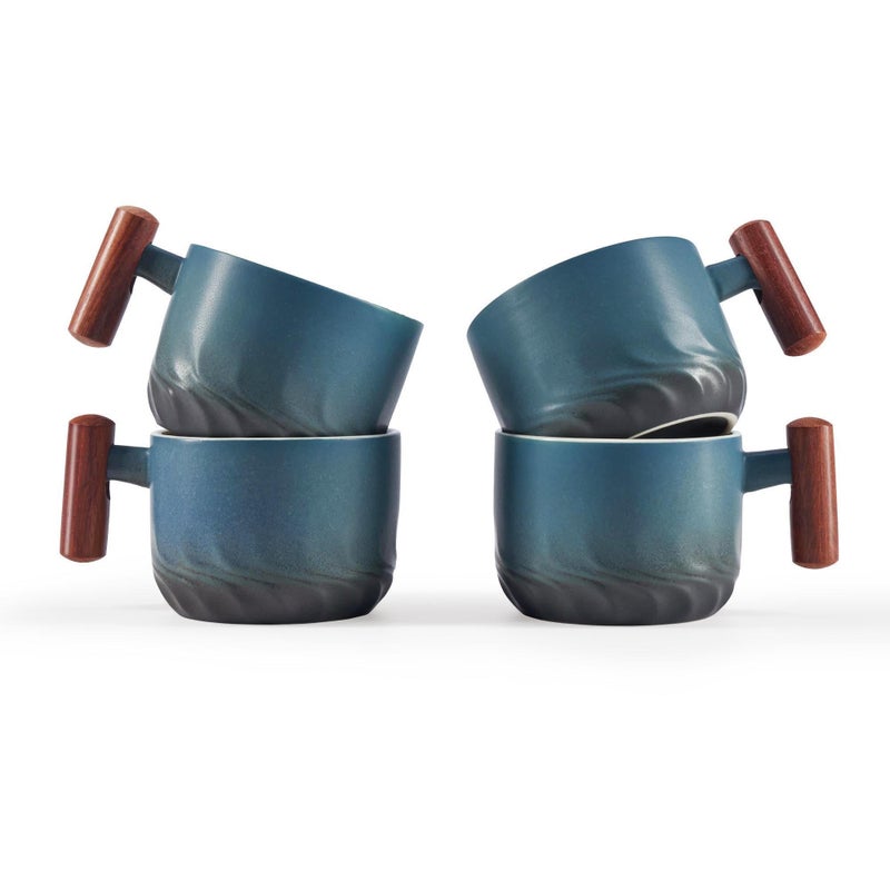 CLASGLAZ 2.5oz Ceramic Espresso Cups with Wooden Handle, Small Coffee Cups Double Shot Espresso Cups Set of 4 - Image 1