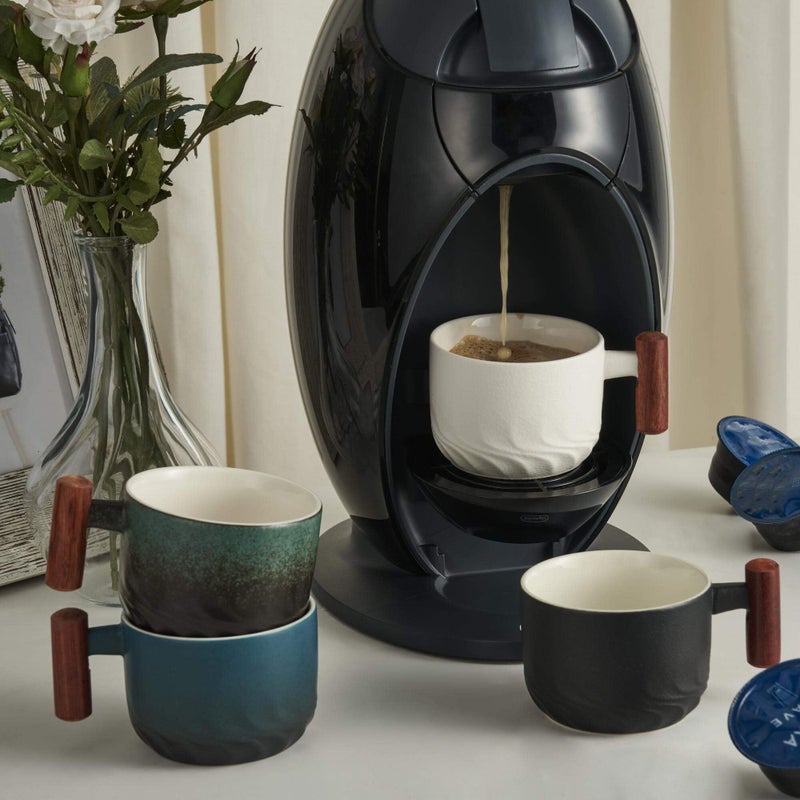 CLASGLAZ 2.5oz Ceramic Espresso Cups with Wooden Handle, Small Coffee Cups Double Shot Espresso Cups Set of 4 - Image 4