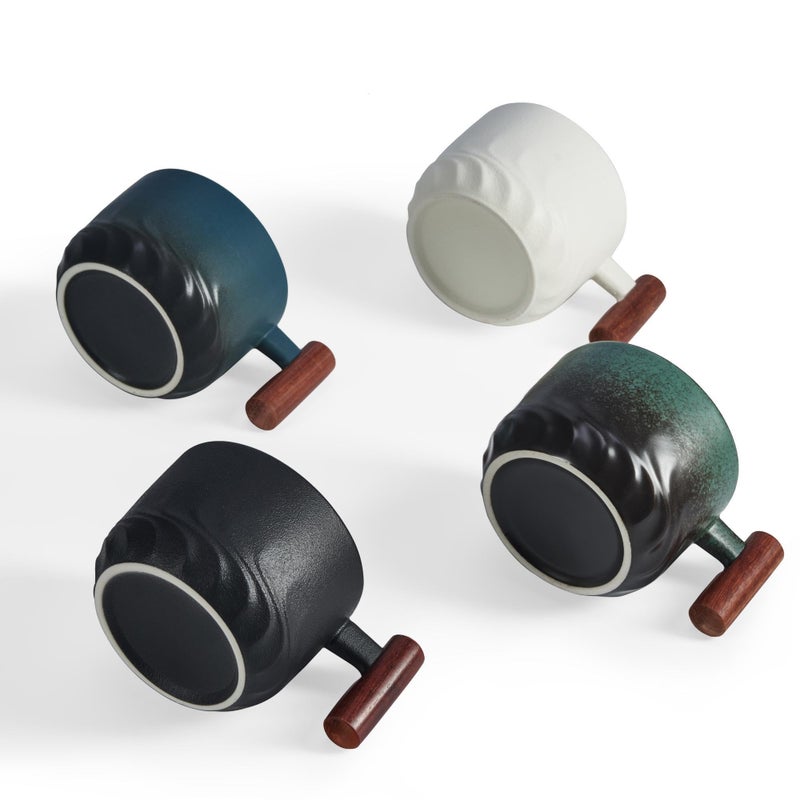 CLASGLAZ 2.5oz Ceramic Espresso Cups with Wooden Handle, Small Coffee Cups Double Shot Espresso Cups Set of 4 - Image 2