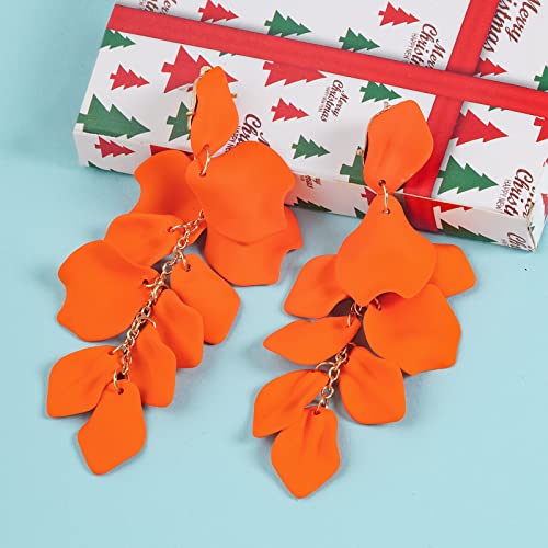 Rbenxia 1 Pair of Orange Long Acrylic Rose Petal Dangle Earrings Rose Flower Earrings Drop Statement Layered Floral Petal Earrings for Women - Image 3