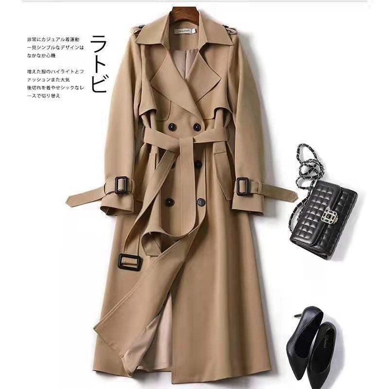 DD Windbreaker Womens Mid-length 2025 Spring and Autumn New Korean Style plus size Small Popular British Style Coat Over the Knee Khaki natural color lining 
