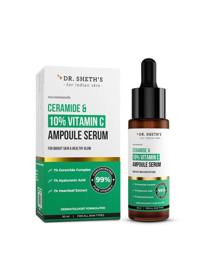 Dr. Sheth's Non-Irritating Ceramide & 10% Vitamin C Ampoule Serum | Reduces Dullness & Dark Spots | Brightens & Repairs Skin Barrier | For Beginners | 99% Pure Grade Vitamin C | All Skin Types | 30 ml - Image 1