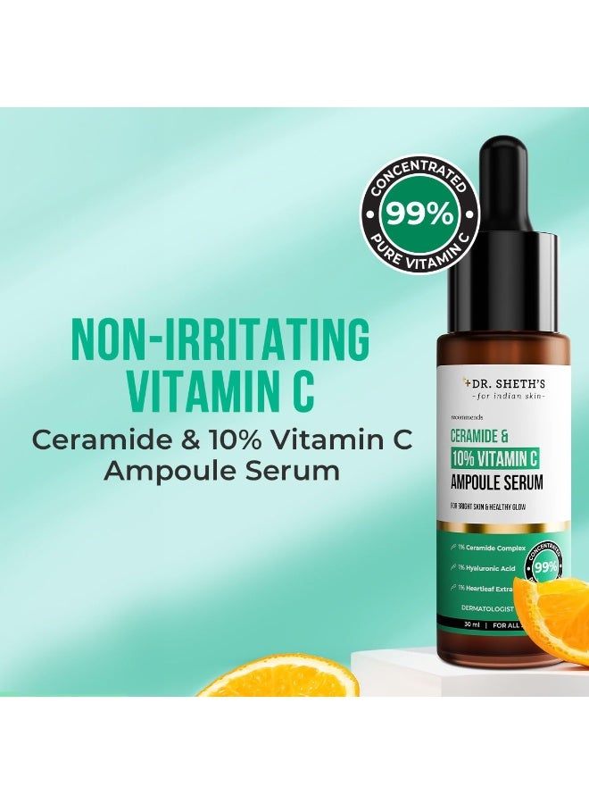 Dr. Sheth's Non-Irritating Ceramide & 10% Vitamin C Ampoule Serum | Reduces Dullness & Dark Spots | Brightens & Repairs Skin Barrier | For Beginners | 99% Pure Grade Vitamin C | All Skin Types | 30 ml - Image 2