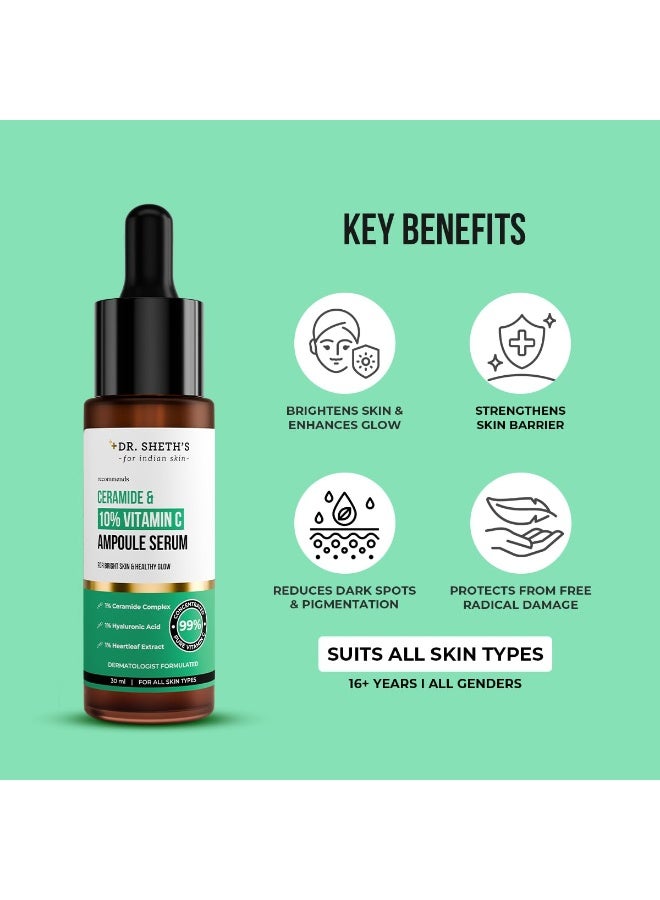 Dr. Sheth's Non-Irritating Ceramide & 10% Vitamin C Ampoule Serum | Reduces Dullness & Dark Spots | Brightens & Repairs Skin Barrier | For Beginners | 99% Pure Grade Vitamin C | All Skin Types | 30 ml - Image 4