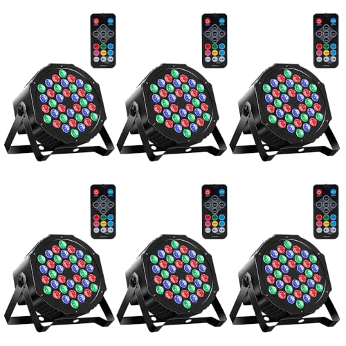 MOSFiATA Par Lights 6 Pack RGB 36LEDs Stage Light Sound Activated DMX Control 7 Lighting Modes with Remote Control for Festival DJ Party Club KTV Disco6 Pack - Image 1