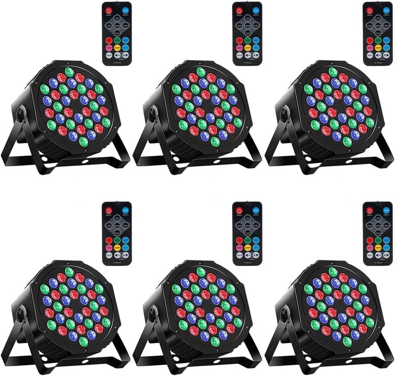 MOSFiATA RGB 36 LED Stage Lights - Sound Activated DMX Control, 7 Modes Disco Lights with Remote Control (4PCS) - Image 1