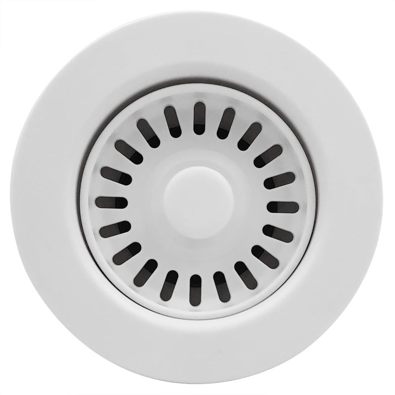 GZILA White 35 Inch Kitchen Sink Drain Basket Strainer Assembly Kit Polymer Removable Waste Basket and Stopper Matched Color for CeramicGranite and Fireclay Sinks