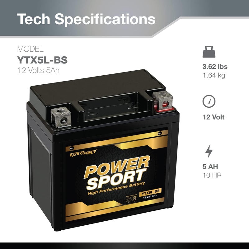 ExpertPower YTX5L-BS Battery replacement (5Ah, 12v, Sealed) Maintenance Free Battery ® - Image 2