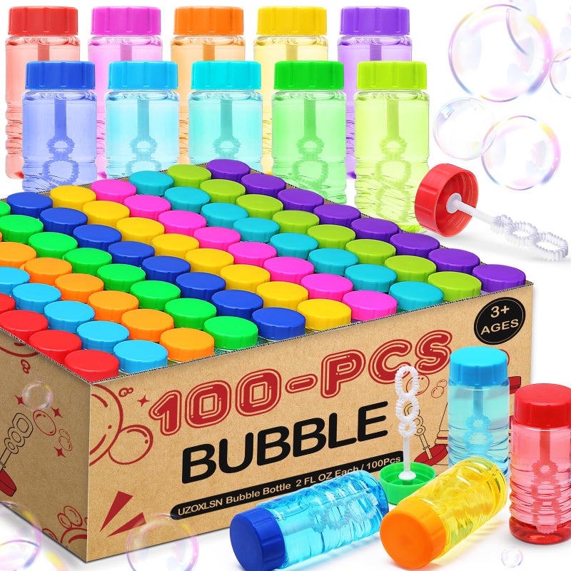 Uzoxlsn 100 Pack 10 Neon Colors Bubble Bottles with Wand Attached to the Cap Summer Bubble Solution Bulk Toy Birthday Decor Gift Box Party Favor Supplies for Kid Carnival Goody Bag Stuffer Pinata Filler - Image 3