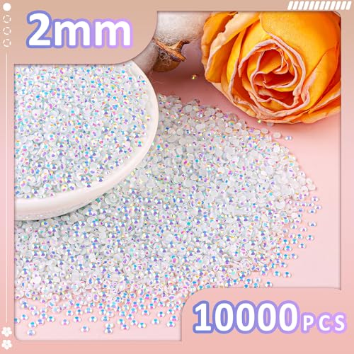 TINKRSTUFF 10000Pcs 2mm Resin Jelly Rhinestones with 1Pcs 10ml B7000 Jewelry Glue for Crafting, White AB Flatback Gems, Bedazzling Crystal Bulk for DIY Crafts Clothing Tumblers Shoes Nail Art Fabric - Image 2