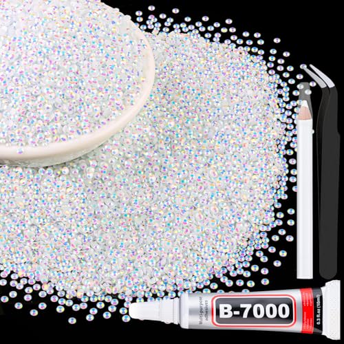 TINKRSTUFF 10000Pcs 2mm Resin Jelly Rhinestones with 1Pcs 10ml B7000 Jewelry Glue for Crafting, White AB Flatback Gems, Bedazzling Crystal Bulk for DIY Crafts Clothing Tumblers Shoes Nail Art Fabric - Image 1