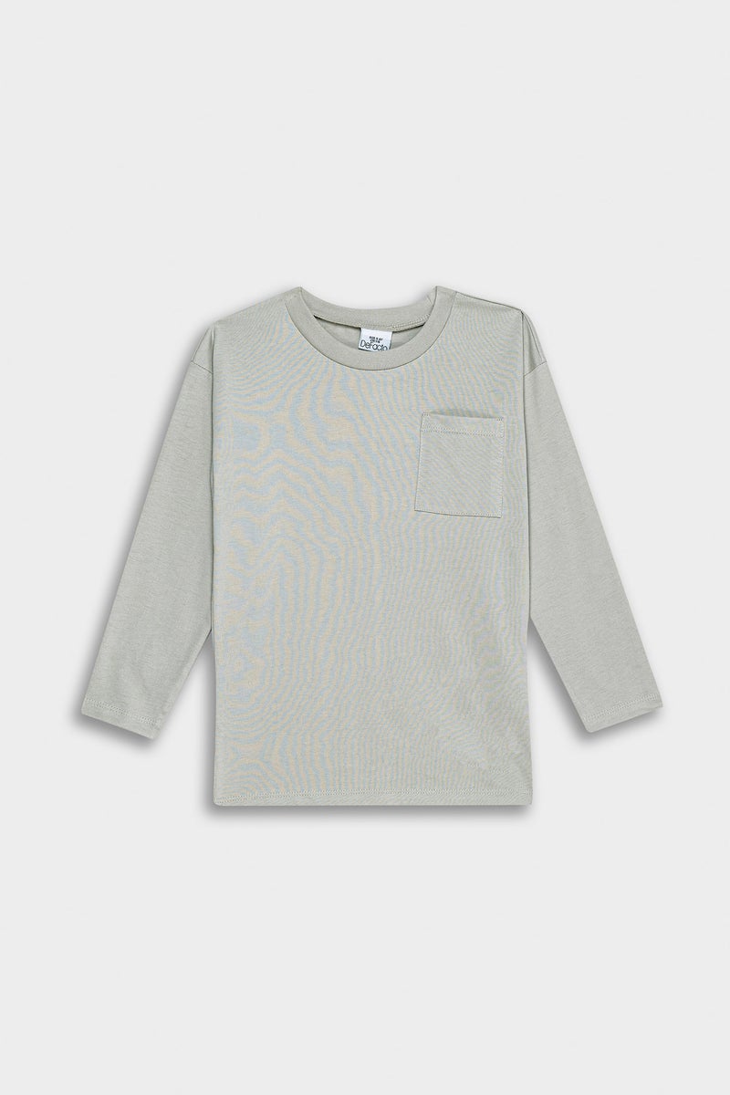 ديفاكتو تيشيرت بيبي اولادي كم طويل رمادي قصة عادية بياقة مستديرة - Image 1