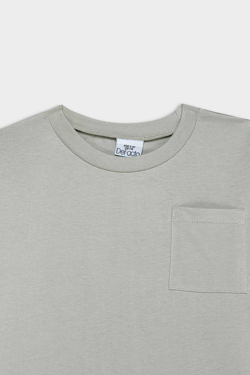 ديفاكتو تيشيرت بيبي اولادي كم طويل رمادي قصة عادية بياقة مستديرة - Image 2