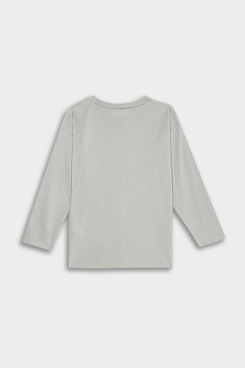 ديفاكتو تيشيرت بيبي اولادي كم طويل رمادي قصة عادية بياقة مستديرة - Image 3