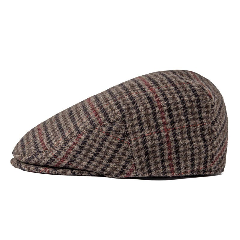 FEINION Men's Wool Tweed Newsboy Ivy Cap Gatsby Golf Flat Hat (Houndstooth Coffee, 7 1/4) - Image 2