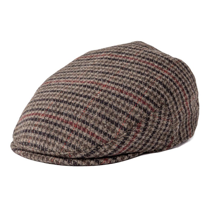 FEINION Men's Wool Tweed Newsboy Ivy Cap Gatsby Golf Flat Hat (Houndstooth Coffee, 7 1/4) - Image 1