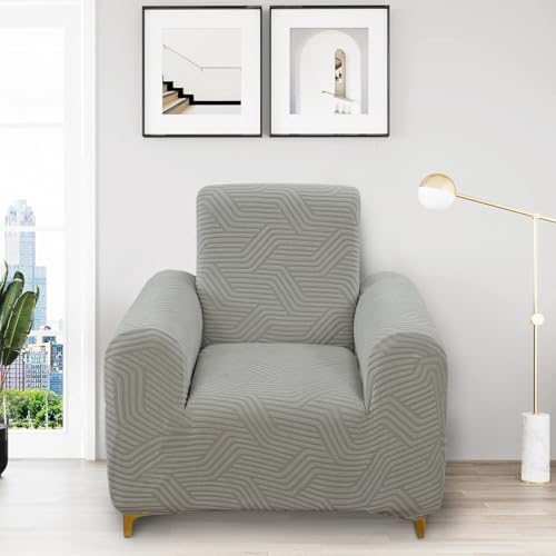 Yellow Weaves 1 Seater Stretchable Sofa Cover, Elasticity Slipcover for Couch Protector Stretchable Protective Case with Universal Fit (Geometric Light Grey) - Image 5