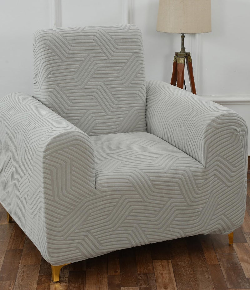 Yellow Weaves 1 Seater Stretchable Sofa Cover, Elasticity Slipcover for Couch Protector Stretchable Protective Case with Universal Fit (Geometric Light Grey) - Image 1