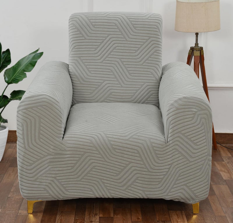 Yellow Weaves 1 Seater Stretchable Sofa Cover, Elasticity Slipcover for Couch Protector Stretchable Protective Case with Universal Fit (Geometric Light Grey) - Image 2