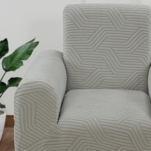 Yellow Weaves 1 Seater Stretchable Sofa Cover, Elasticity Slipcover for Couch Protector Stretchable Protective Case with Universal Fit (Geometric Light Grey) - Image 3
