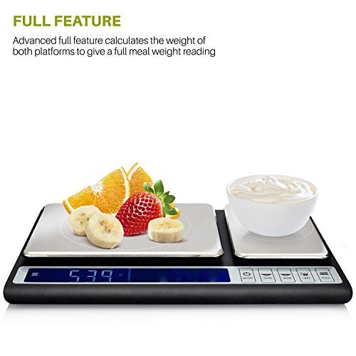Smart Weigh Dual Platform Digital Kitchen Scale Stainless Steel Culinary Kitchen Scale 10 kilograms x 0.01 Grams High Precision Digital Food Scale Tare Function LCD w/Backlit for Baking Cooking Food - Image 4