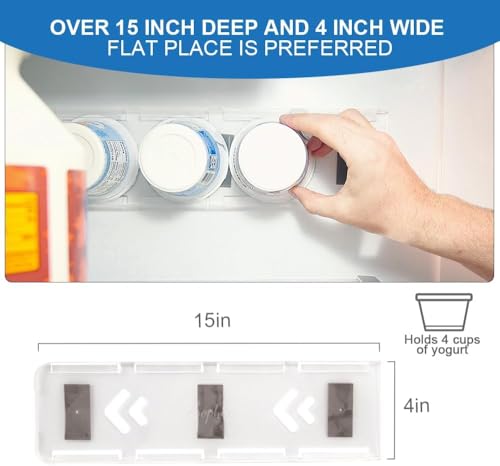 SOPHICO Organizer for Fridge, 4 Capacity Sliders for Refrigerator, Yogurt Holder With Adhesive Tapes for 3.75 Inch Greek and Vegan Yogurt (Transparent, 1 Pack) - Image 3