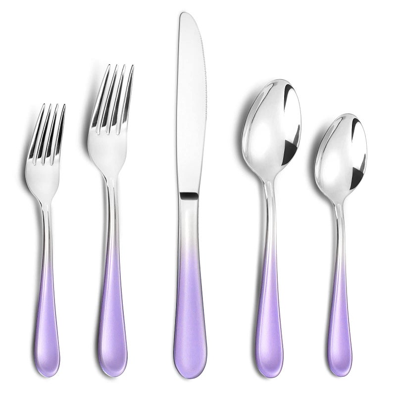 Gradient Purple Silverware set for 4Stainless Steel Flatware Set20 Piece Tableware Cutlery SetMirror Polished Utensils Sets for KitchenReusable Dinnerware Sets Service for 4Dishwasher Safe