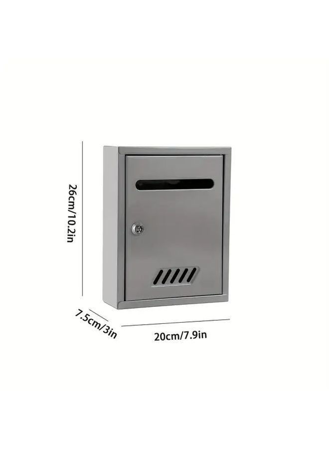 صندوق بريد خارجي آمن أبيض مع قفل ومفتاحين، مثبت على الحائط، مقاوم للماء، صندوق اقتراحات معدني - Image 3