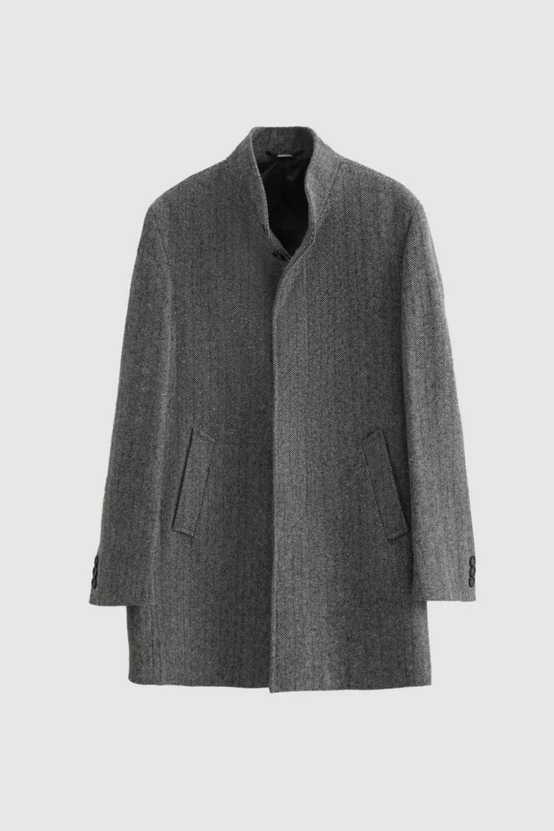 D'S DAMAT Regular Fit Grey Herringbone Coat 1HF08ORT10003