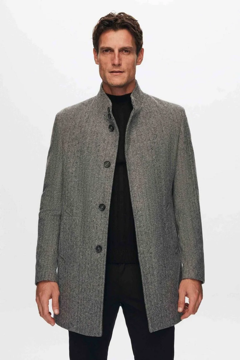 D'S DAMAT Regular Fit Grey Herringbone Coat 1HF08ORT10003
