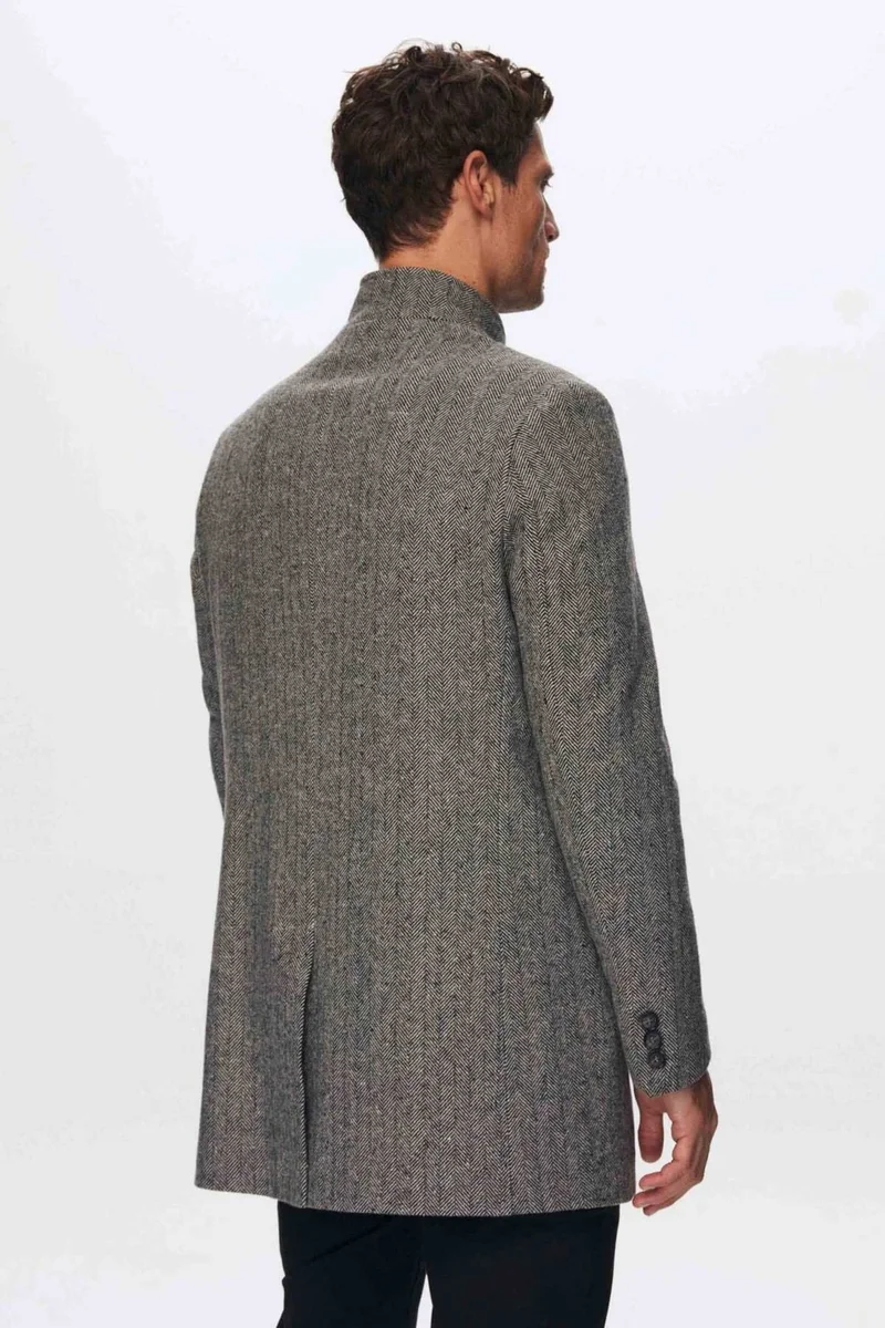 D'S DAMAT Regular Fit Grey Herringbone Coat 1HF08ORT10003