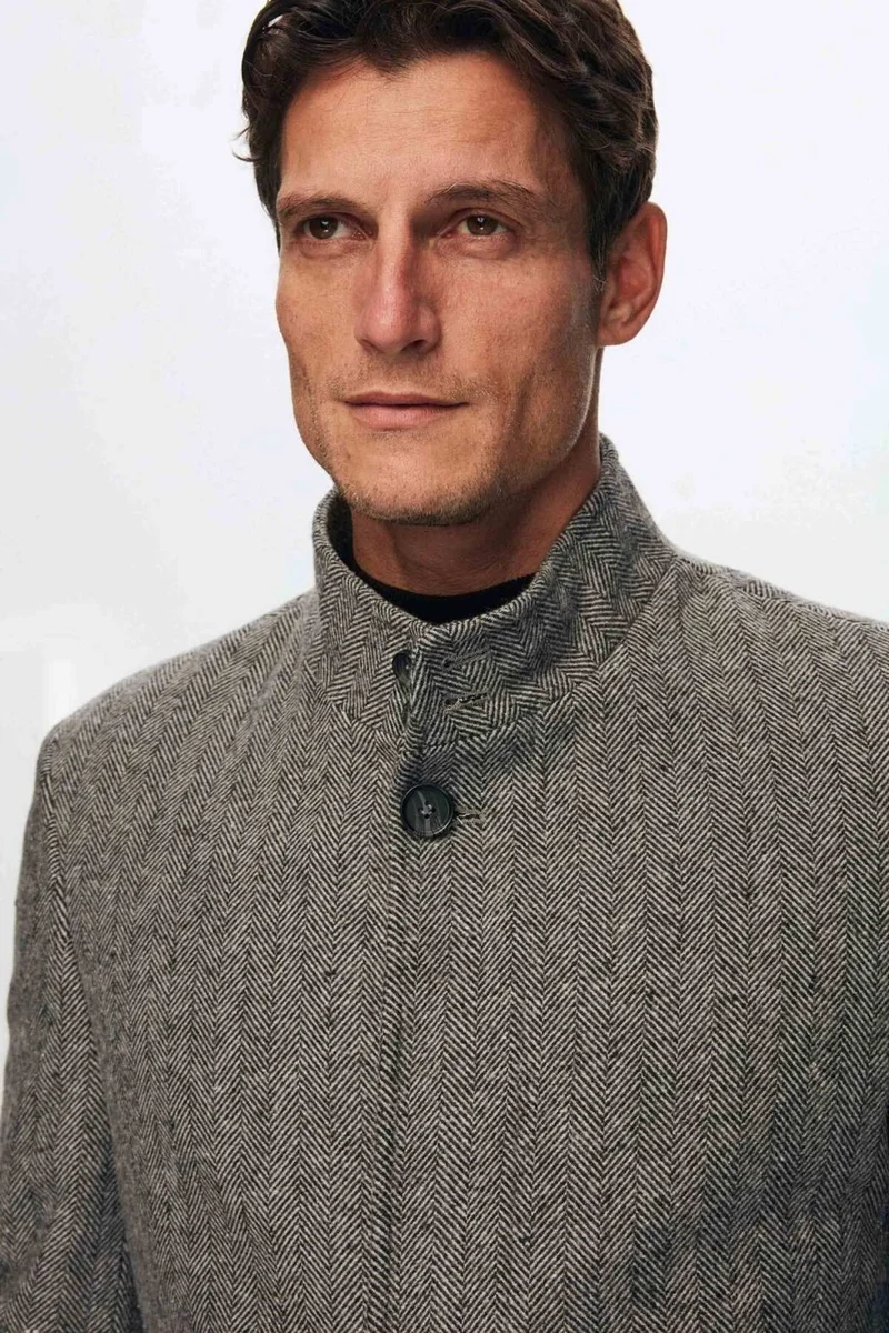 D'S DAMAT Regular Fit Grey Herringbone Coat 1HF08ORT10003