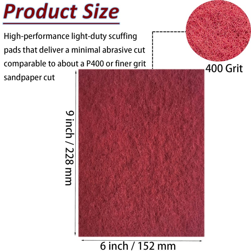 Tonmp 10 Pack 6" x 9" 400 Grit General Purpose Scuff Pads for Scuffing, Scouring, Sanding, Paint Primer Prep Adhesion Scratch - Surface Preparation Automotive Car Auto Body Woodworking (Red) - Image 2