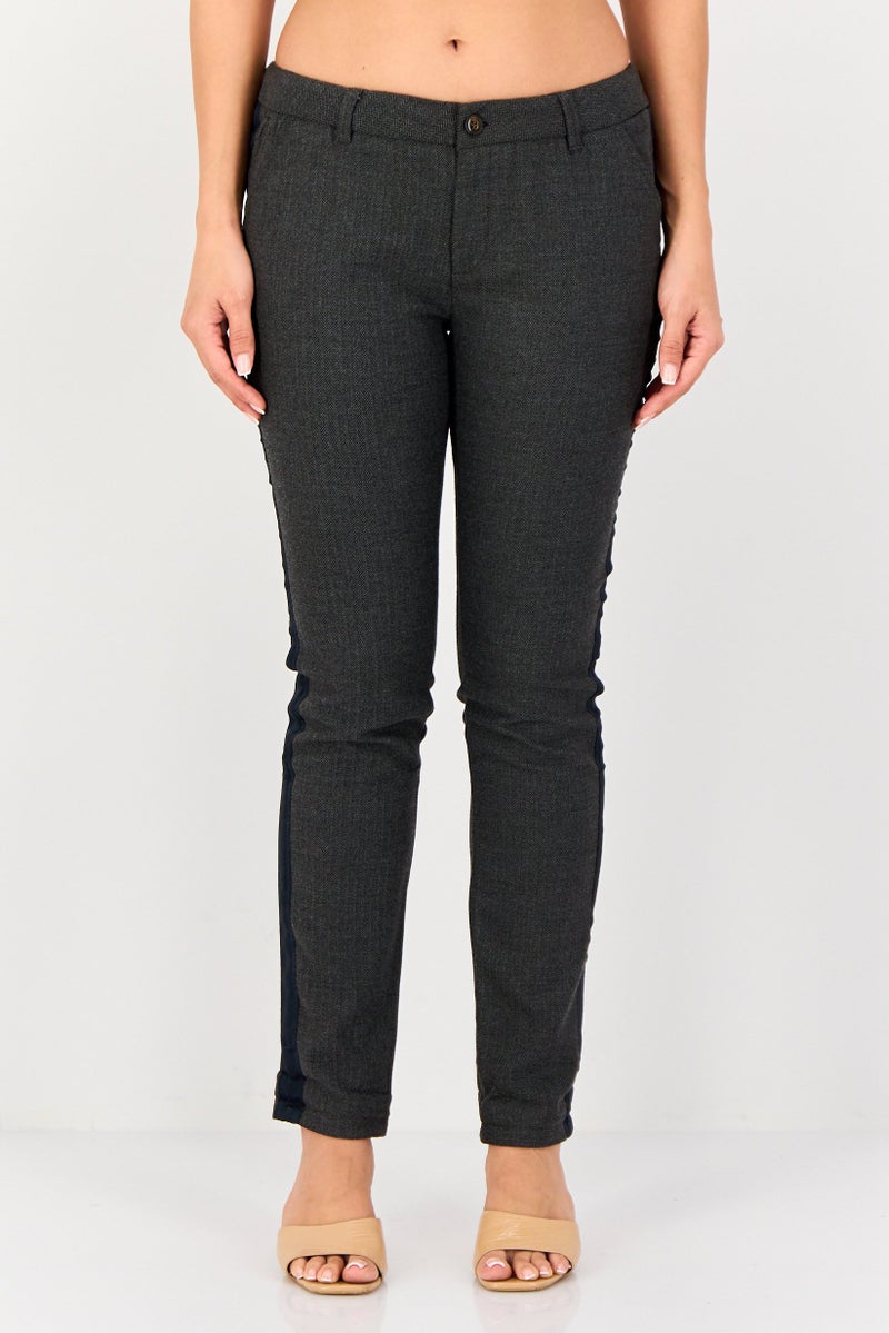 Reiko Women Chino Fit Heather Straight Leg Pants, Dark Grey - Image 1