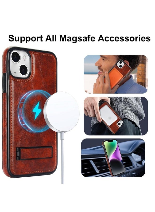 HuHa Case Cover For iPhone 13 mini Retro Leather Invisible Stand MagSafe Phone Case(Brown) - Image 2